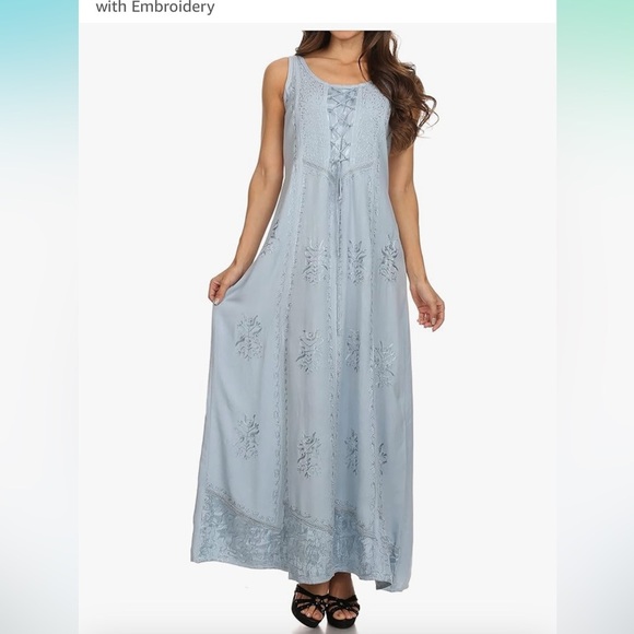 Elegant Blue Embroidered Maxi Dress - Picture 1 of 8